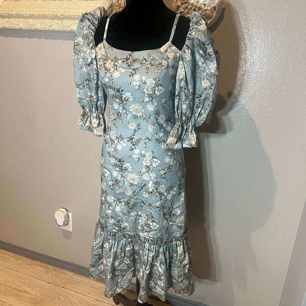 Reveux Floral Blue Puff Sleeve Dress - Picture 8 of 15